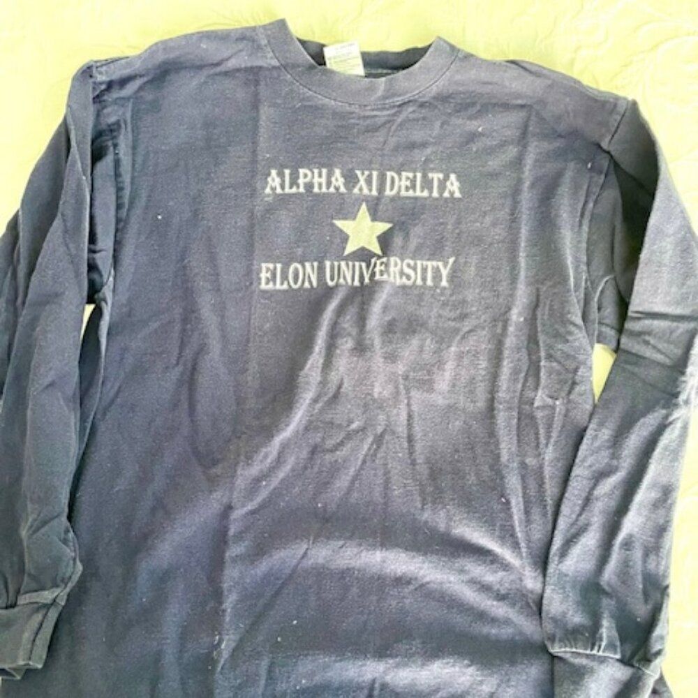 Alpha Xi Delta AZD Sorority Bid Day Elon University 2002 Blue Shirt Size L